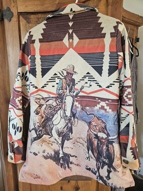 Southwest Print Cowboy Graphic Jacket in Cream & Rust